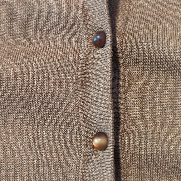 Judith Hart Brown Wide Ribbed Hem and Sleeved Silk Blend Cardigan Women's Sz L - Picture 8 of 8